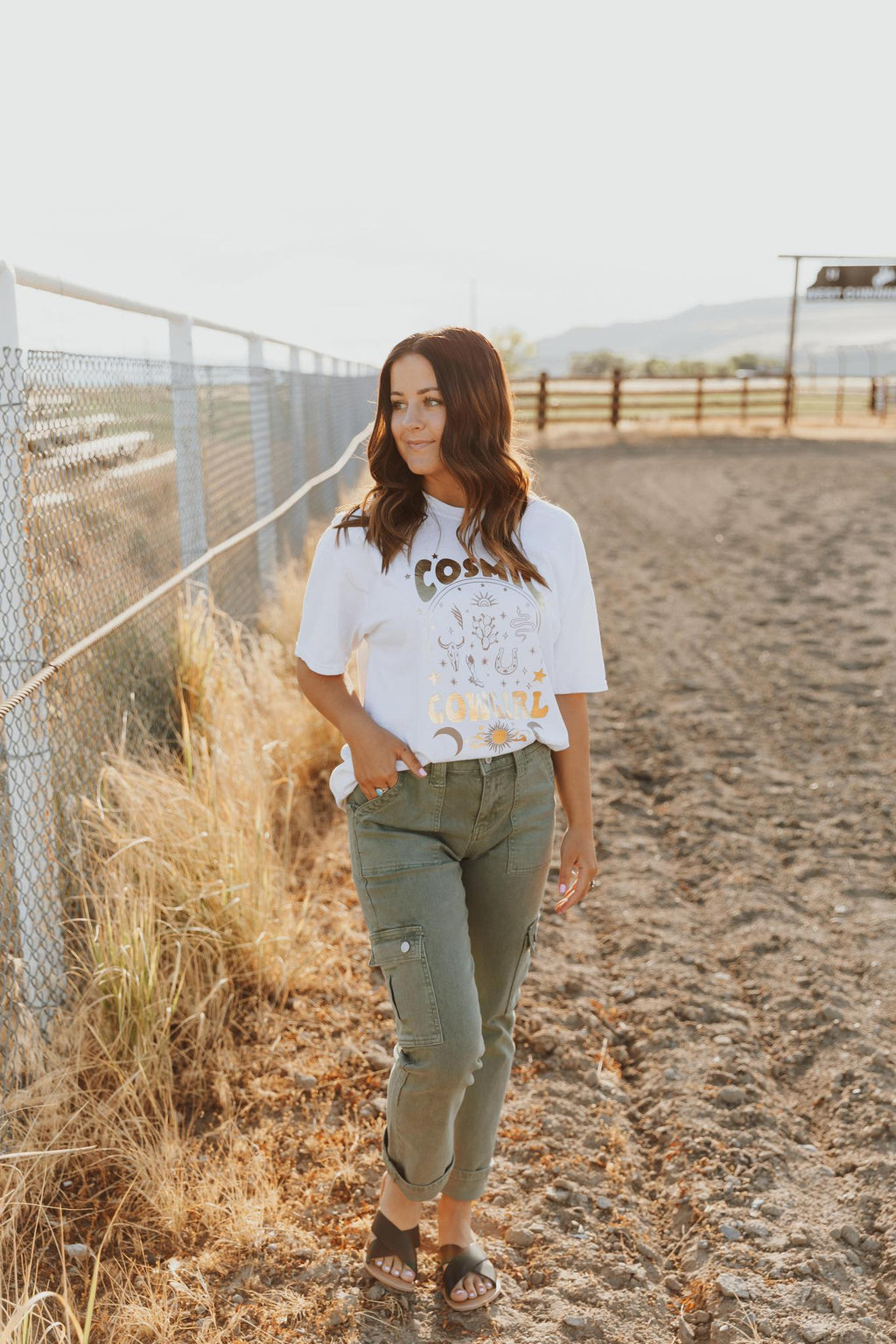 COSMIC COWGIRL FOIL GRAPHIC T-SHIRT - CREAM (OVERSIZED)