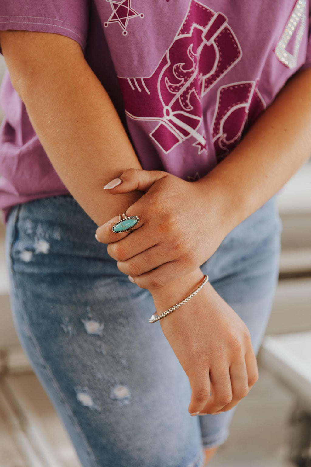 LONG OVAL ADJUSTABLE TURQUOISE RING