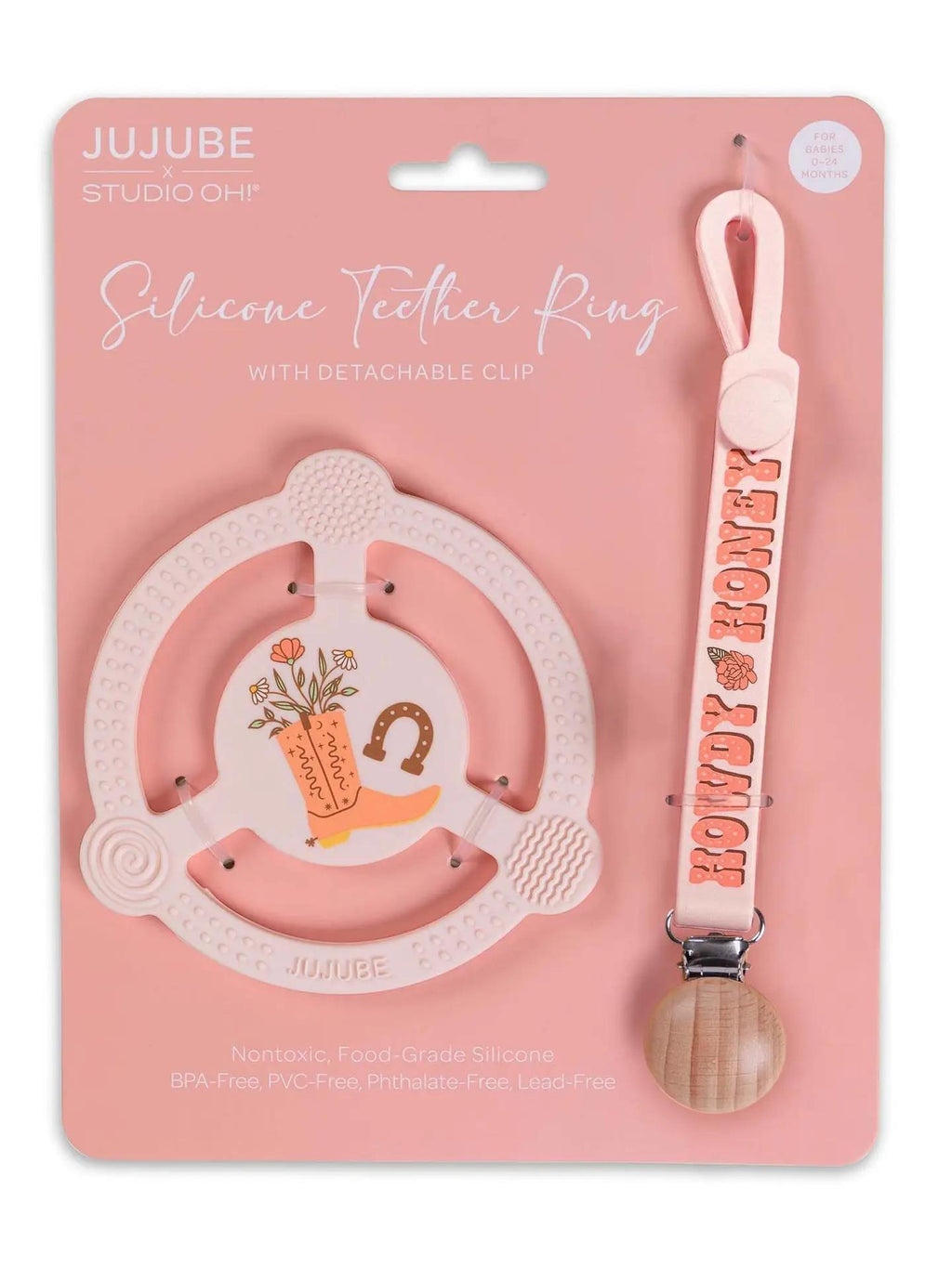Silicone Teether Ring with Detachable Clip Bloomin' Boot