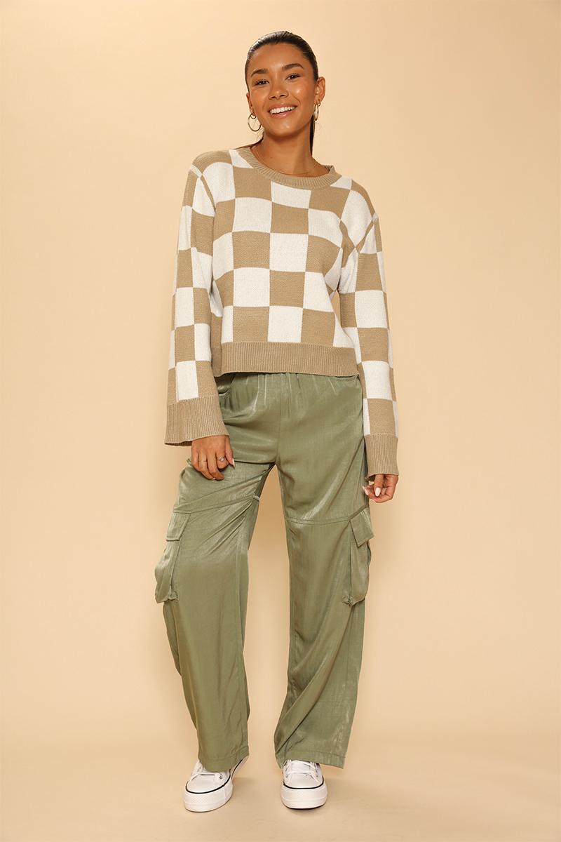 CHECKERED SWEATER - SAND MULTI