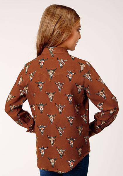 GIRLS L/S SHIRT   RELATED SEPERATE  1277 COWSKULLS PRINT LS WESTERN BLOUSE