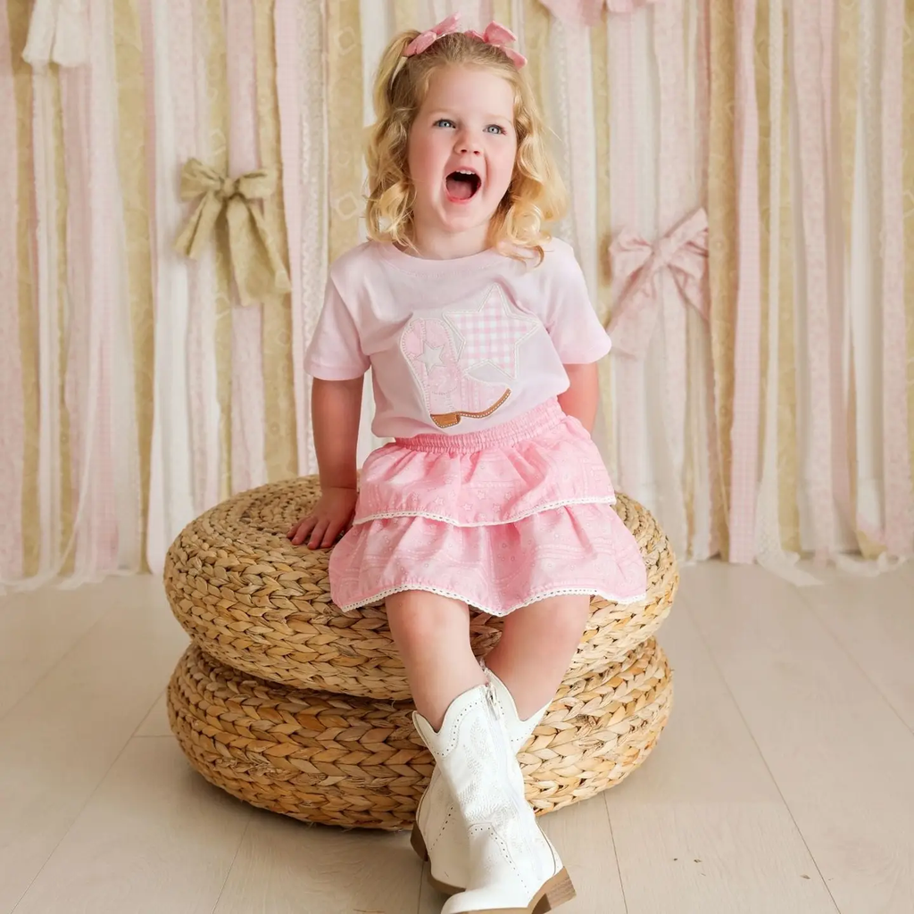 Bandana Cowgirl Patch Western Short Sleeve T-Shirt - Kids