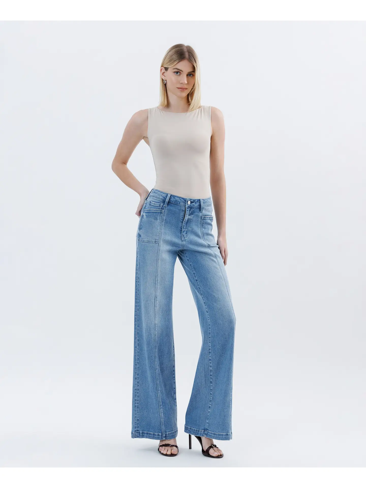High Rise Full Length Extreme Wide Leg Jeans | HOLLY