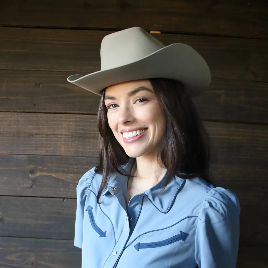 Denim Blue and Navy Pearl Snap Western Blouse