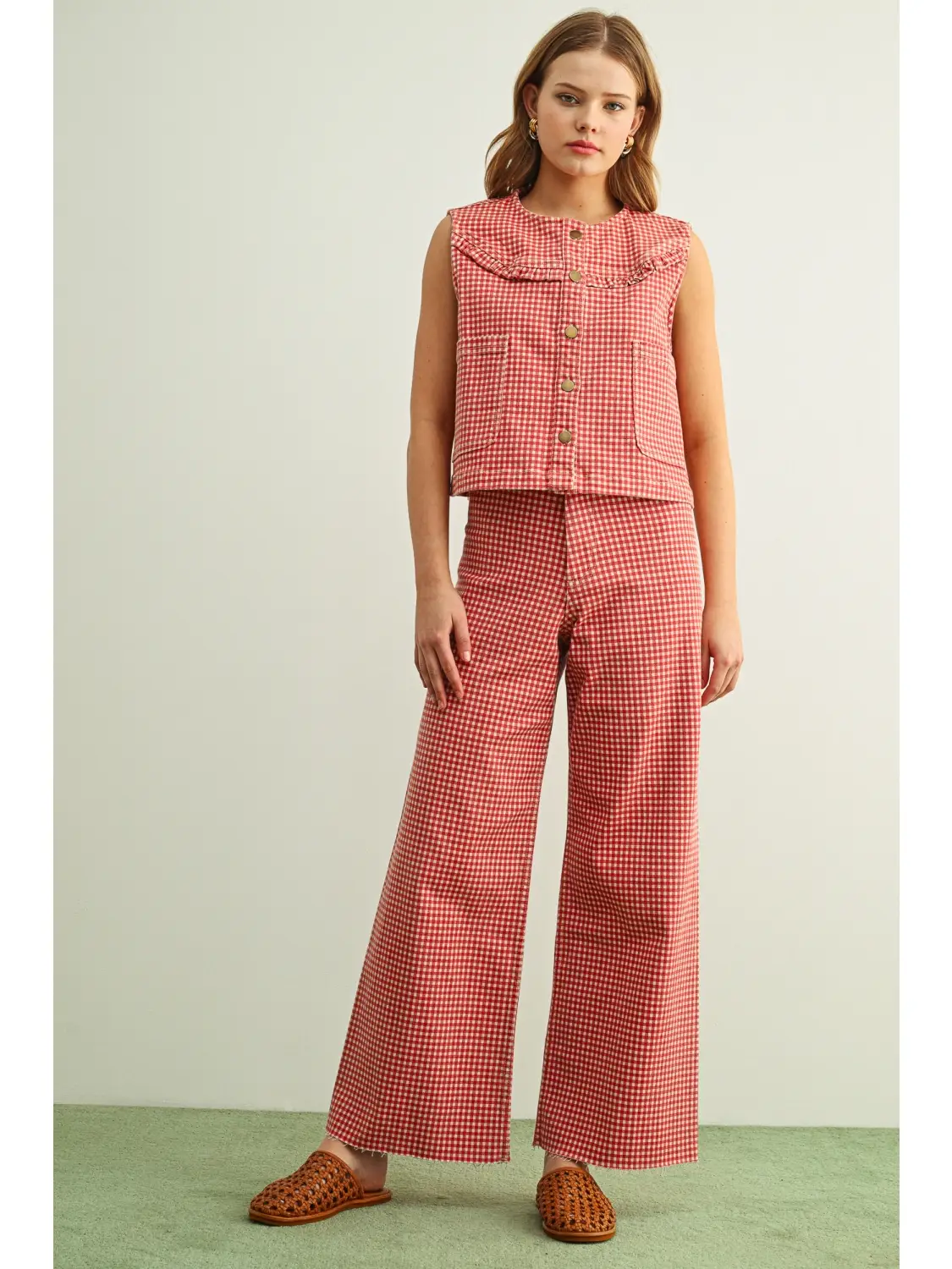 Gingham Printed Stretch Pants
