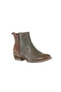 LD GREEN-BROWN STUDS ROUND TOE ANKLE BOOT Q5011