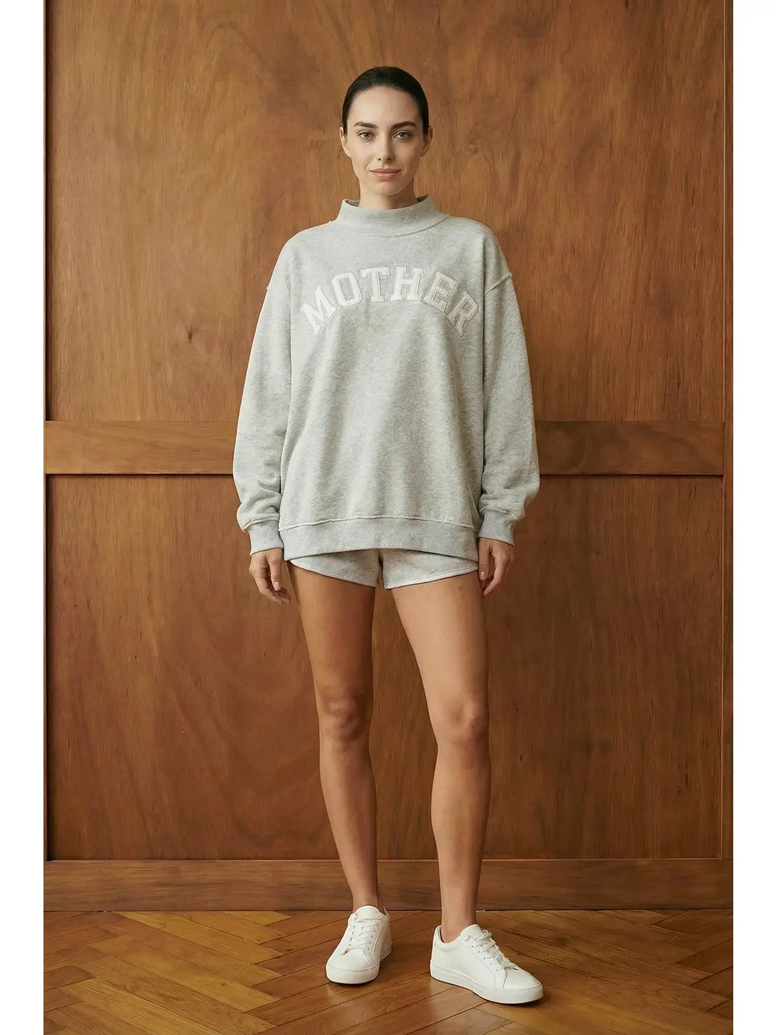 MOTHER | 'mother' Embroidered Mock Neck Sweatshirt
