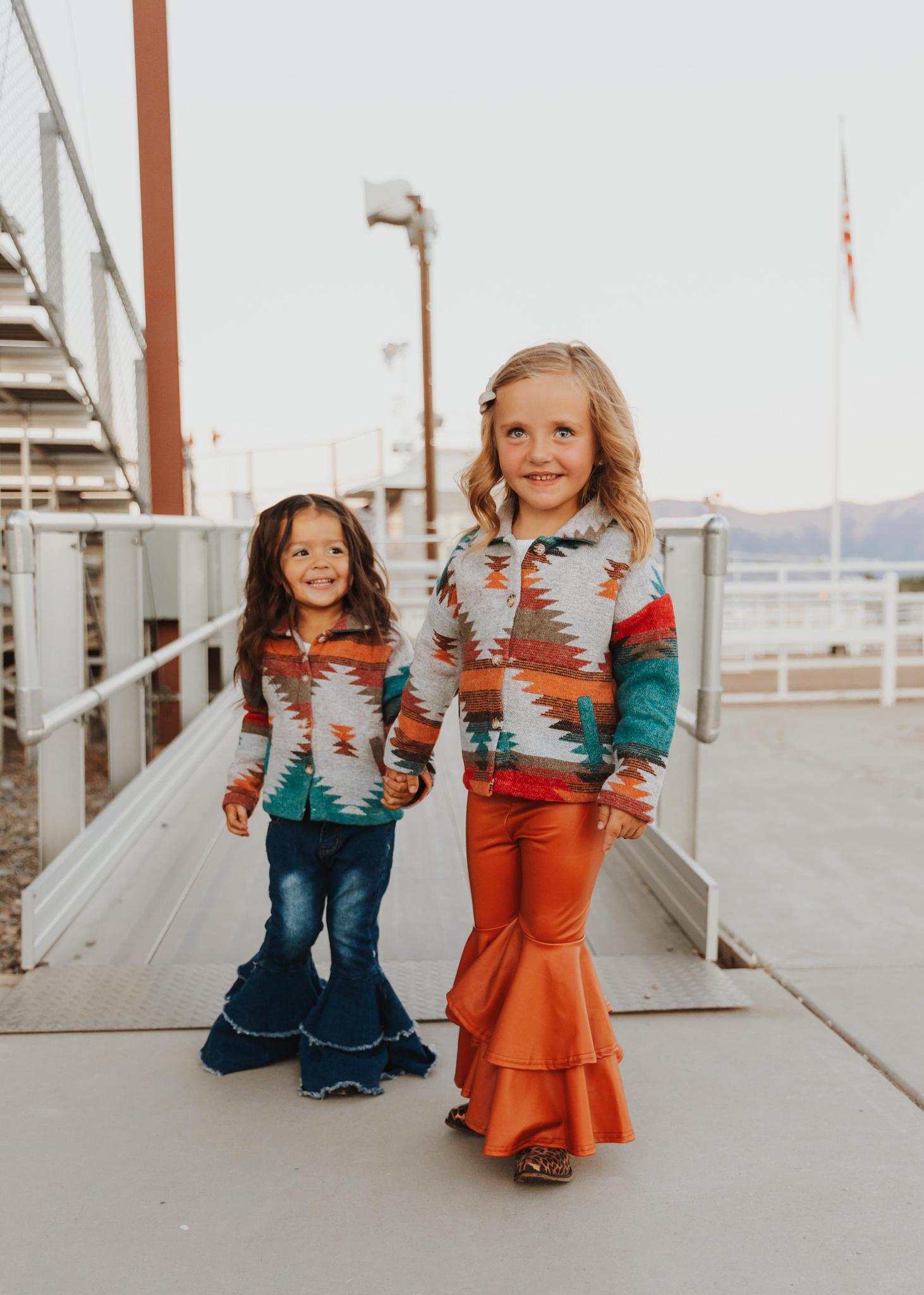 KIDS AZTEC PRINTED SHACKET - BLUE, RUST, RED