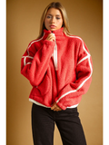 Half Zip Up Sherpa Pullover - CHERRY
