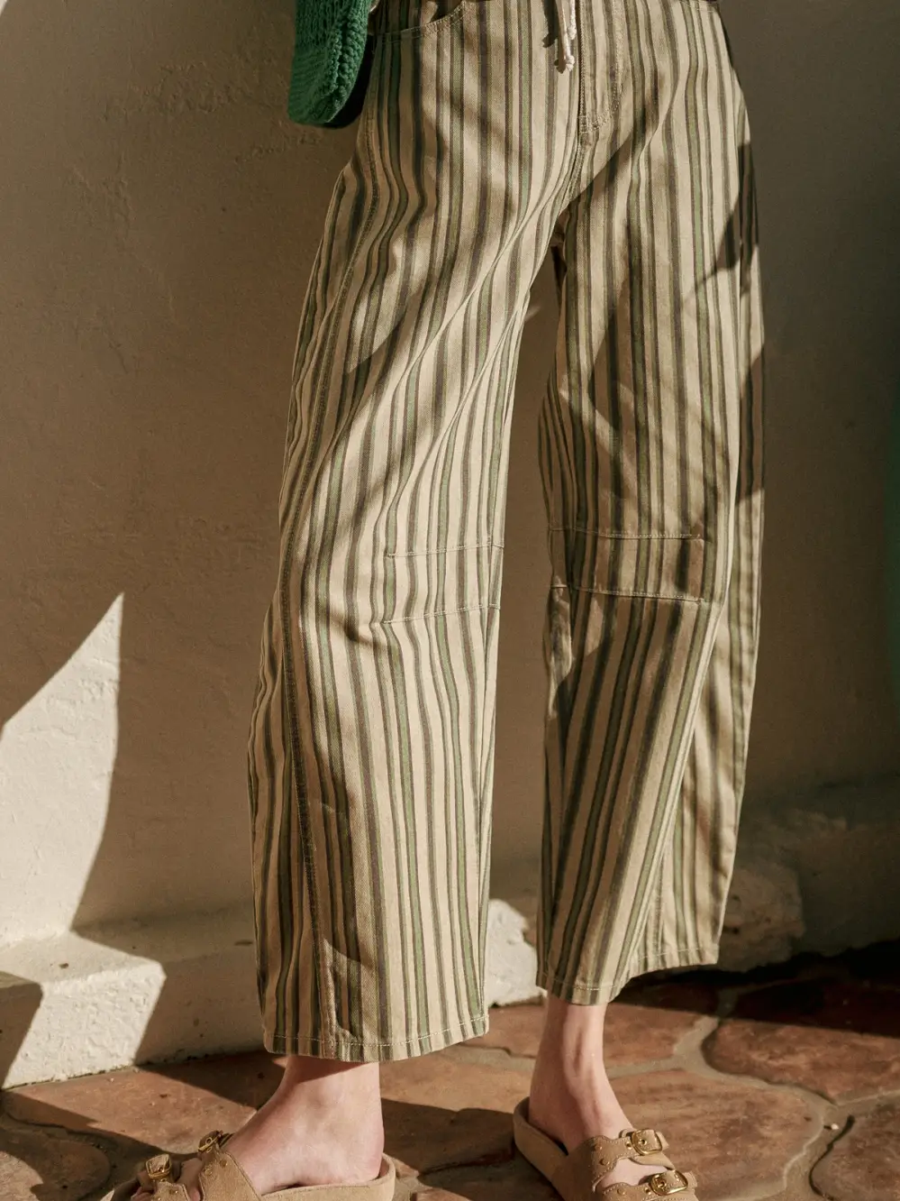Multi Mix Stripe Printed Barrel Pants - GREEN MULTI
