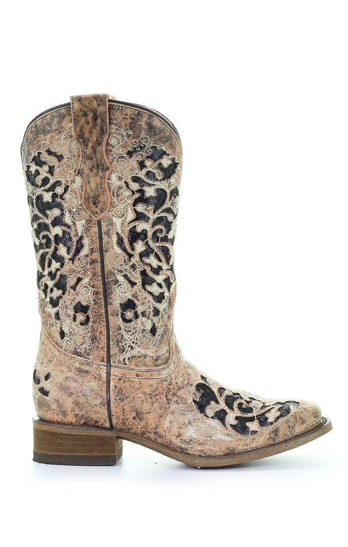 TN BRONZE/BLACK GLITTER INLAY & EMBROIDERY SQ. TOE T0042
