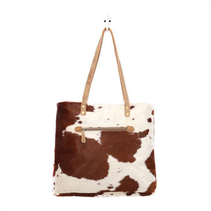 Myra CARAMEL FRONT POCKET HAIRON TOTE BAG - S-1428
