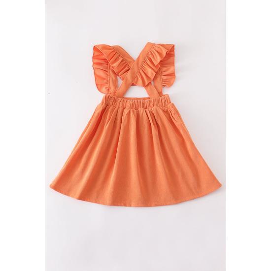 CORAL VELVET RUFFLE SUSPENDER DRESS