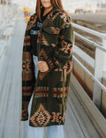 WESTERN AZTEC PRINT COAT - OLIVE