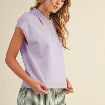 Cap Sleeve Collared Sweater Vest - LAVENDER