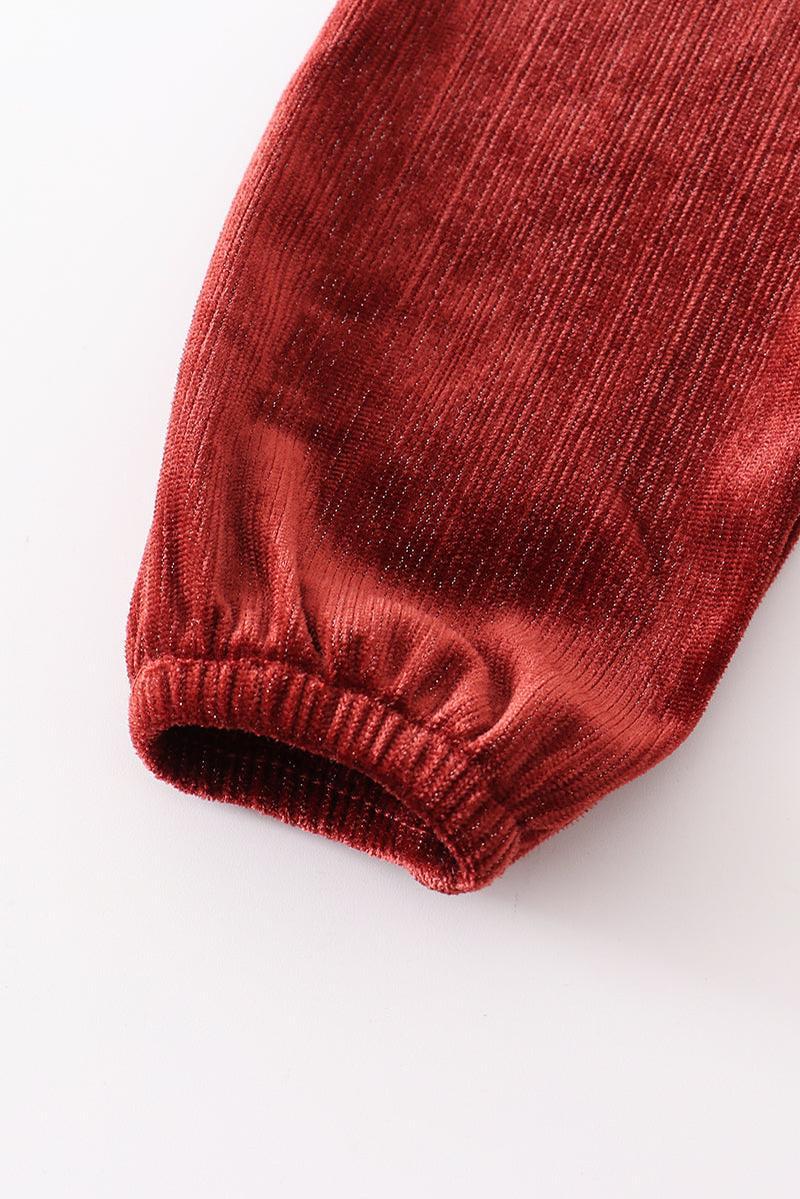 BURGUNDY VELVET RUFFLE GIRL DRESS