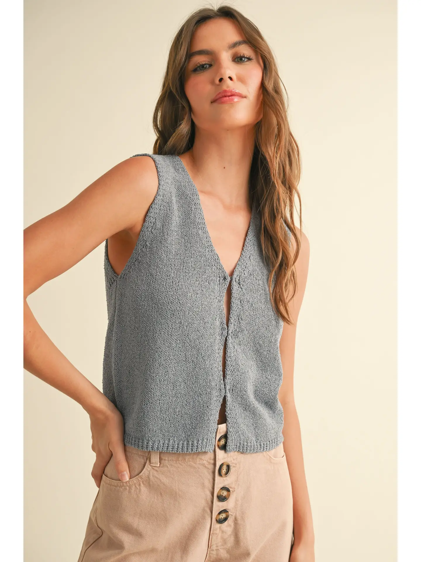 Hook & Eye Closer Vest Cardigan - Blue Granite