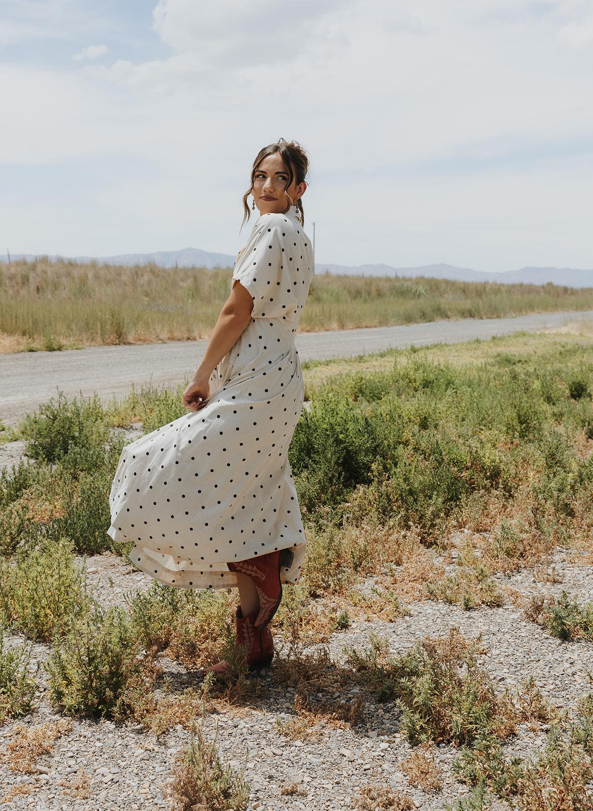Polkadot Print Short Sleeve Button Front Dress