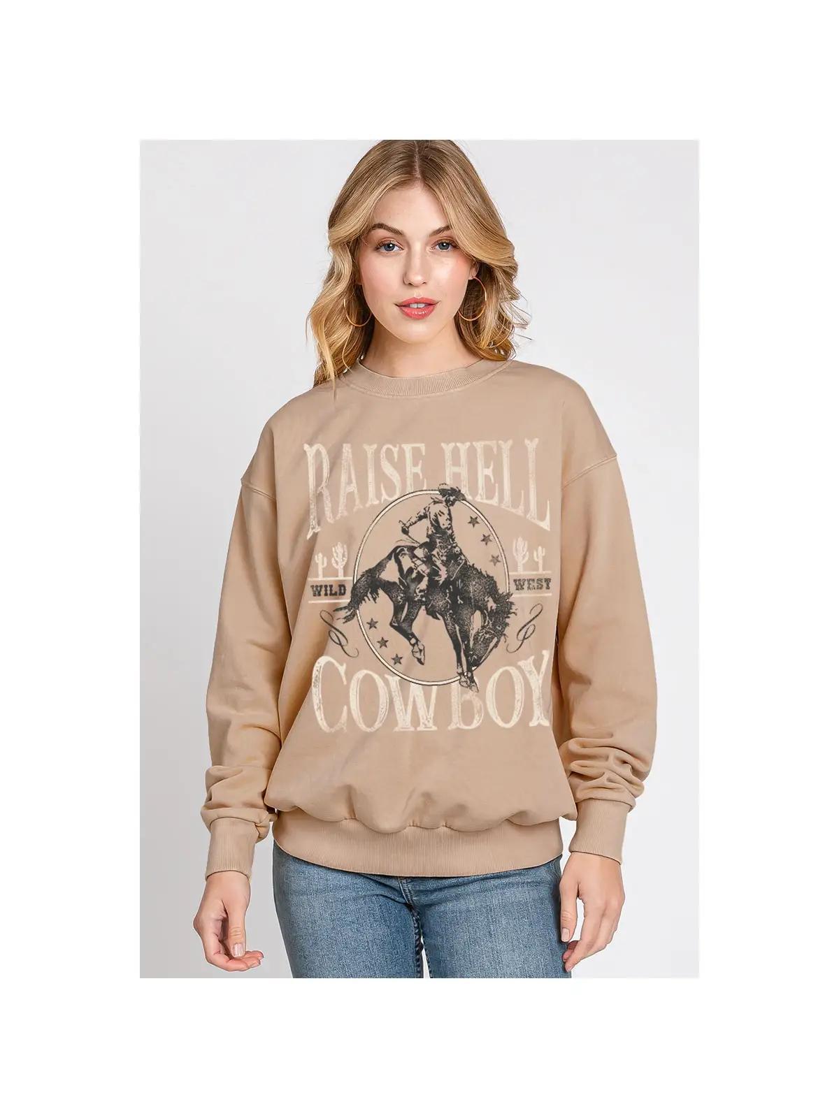 Raise Hell Cowboy Graphic Sweatshirts - TAUPE