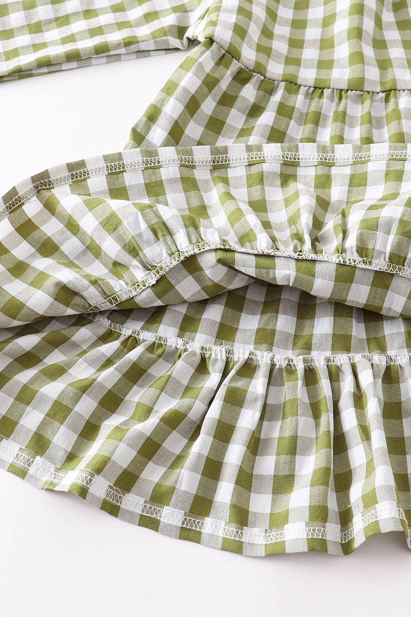 GIRLS GREEN CHECK TIERED DRESS