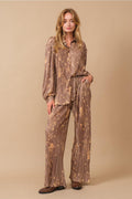 Press Pleated Moonlight Western Shirt Pants Set - Brown