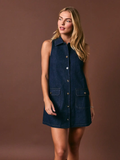 Collared Sleeveless Button Down Denim Dress