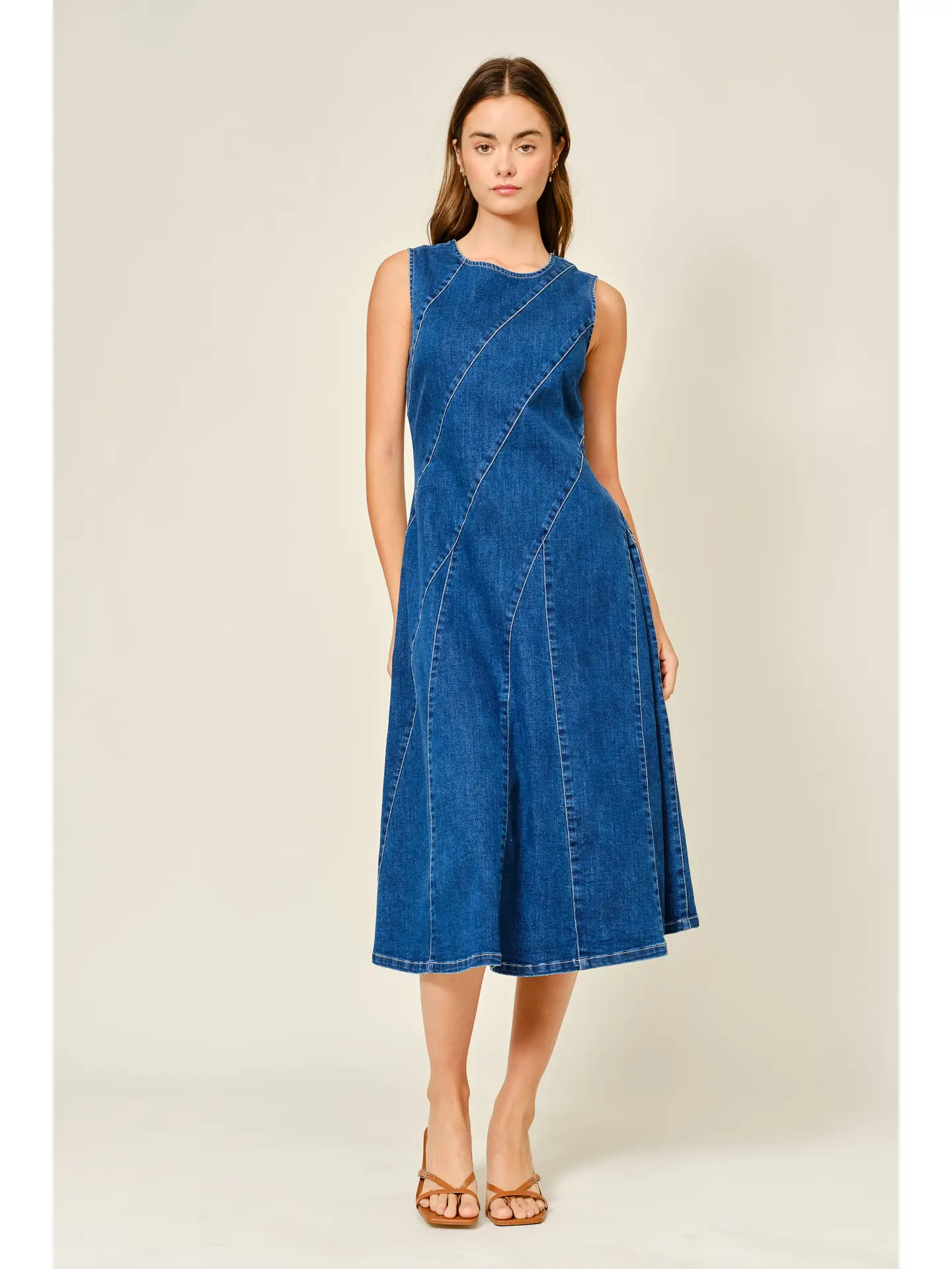 Stretch Mermaid Line Denim Midi Dress