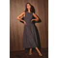 Round Neck Sleeveless Button Down Midi Dress