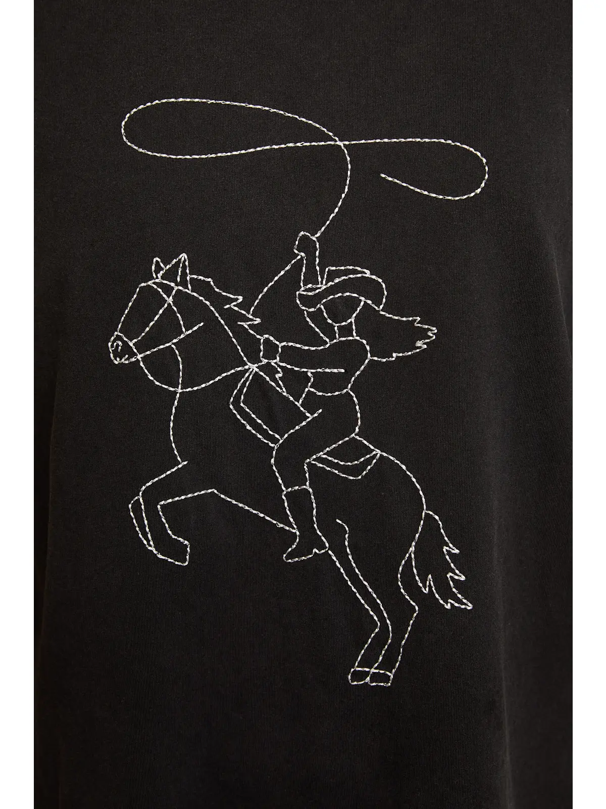 Washed Tee with Western Line Stitch - BLACK