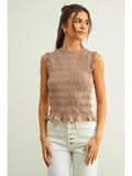Sleeveless with All Over Smocking Top - MAUVE