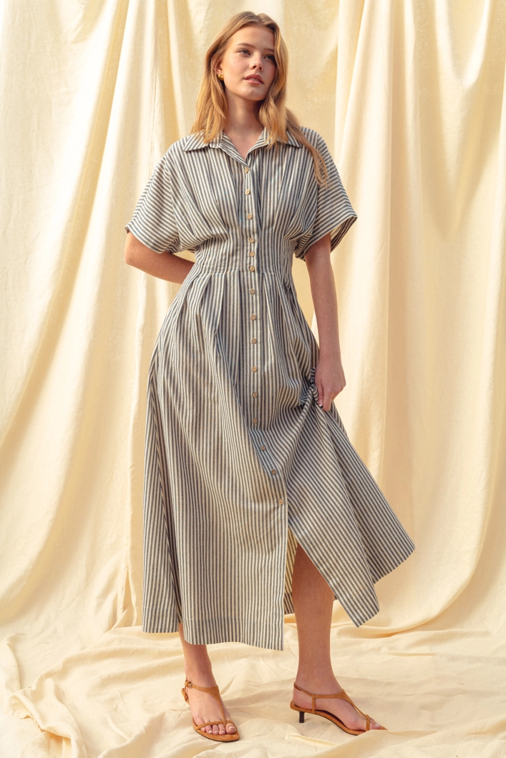 Striped Buttondown Shirt Dress - Navy Stripe