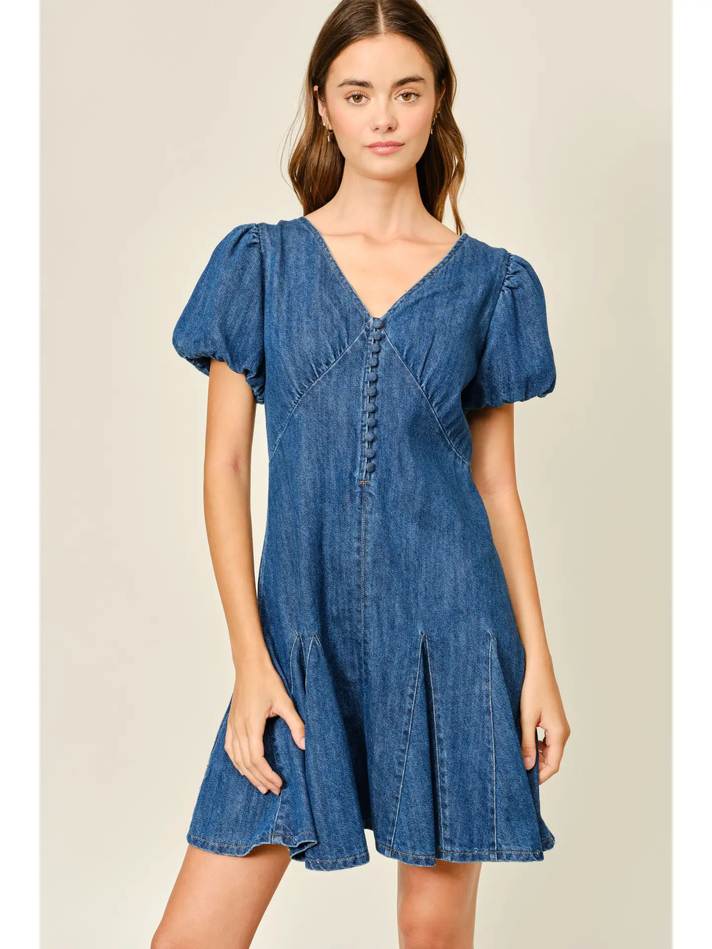 Puff Sleeve Denim Mini Dress
