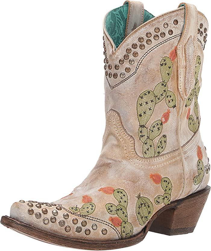 LD SADDLE NOPAL EMBROIDERY & STUDS ANKLE BOOT C3498