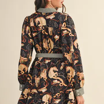 Exclusive Mixed Print Button Down Mini Dress - BLACK MULTI