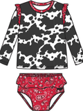 Girls Moo Crew Flutter Long Sleeve Rash Guard Skirted 2-Piece Swimsuit
