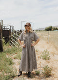 Gingham Pattern Button Down Shirt Dress - Brown/Cream