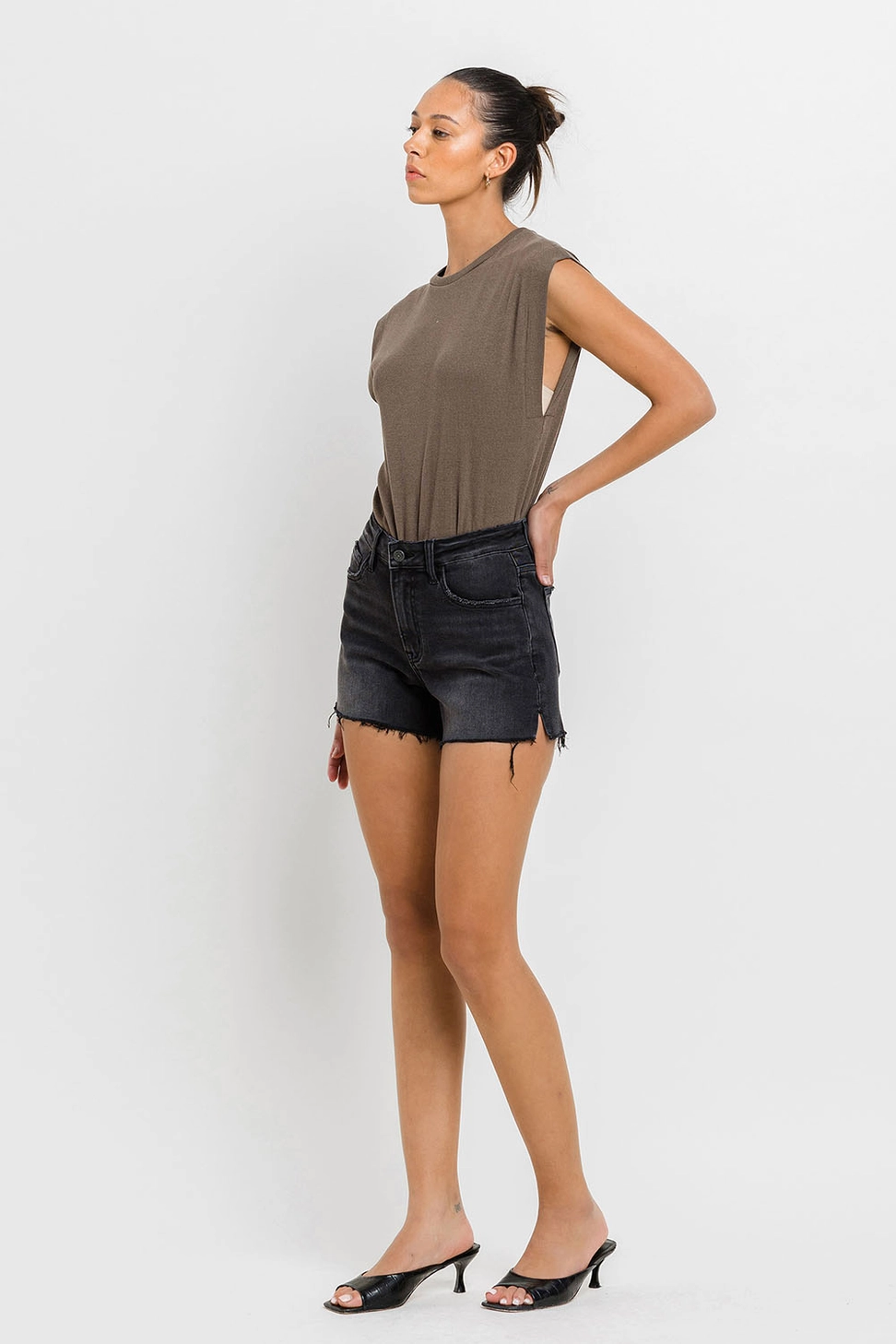 High Rise Side Slit A Line Shorts - Alternate