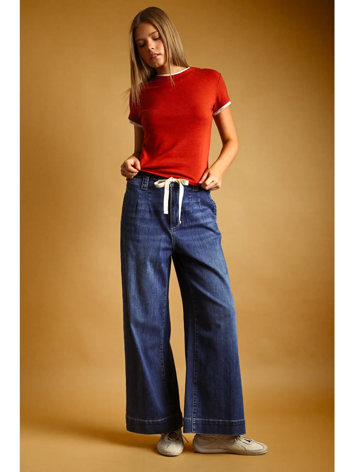 Dark Washed Tied in Front Denim Pants