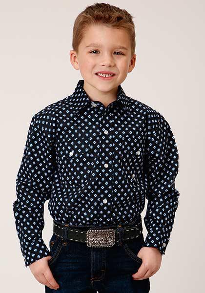 BOYS L/S SHIRT   AMARILLO SNAP ALLOVER PRINT  1381 NEW STAR FOULAR