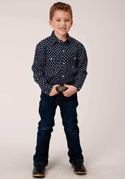 BOYS L/S SHIRT   AMARILLO SNAP ALLOVER PRINT  1381 NEW STAR FOULAR