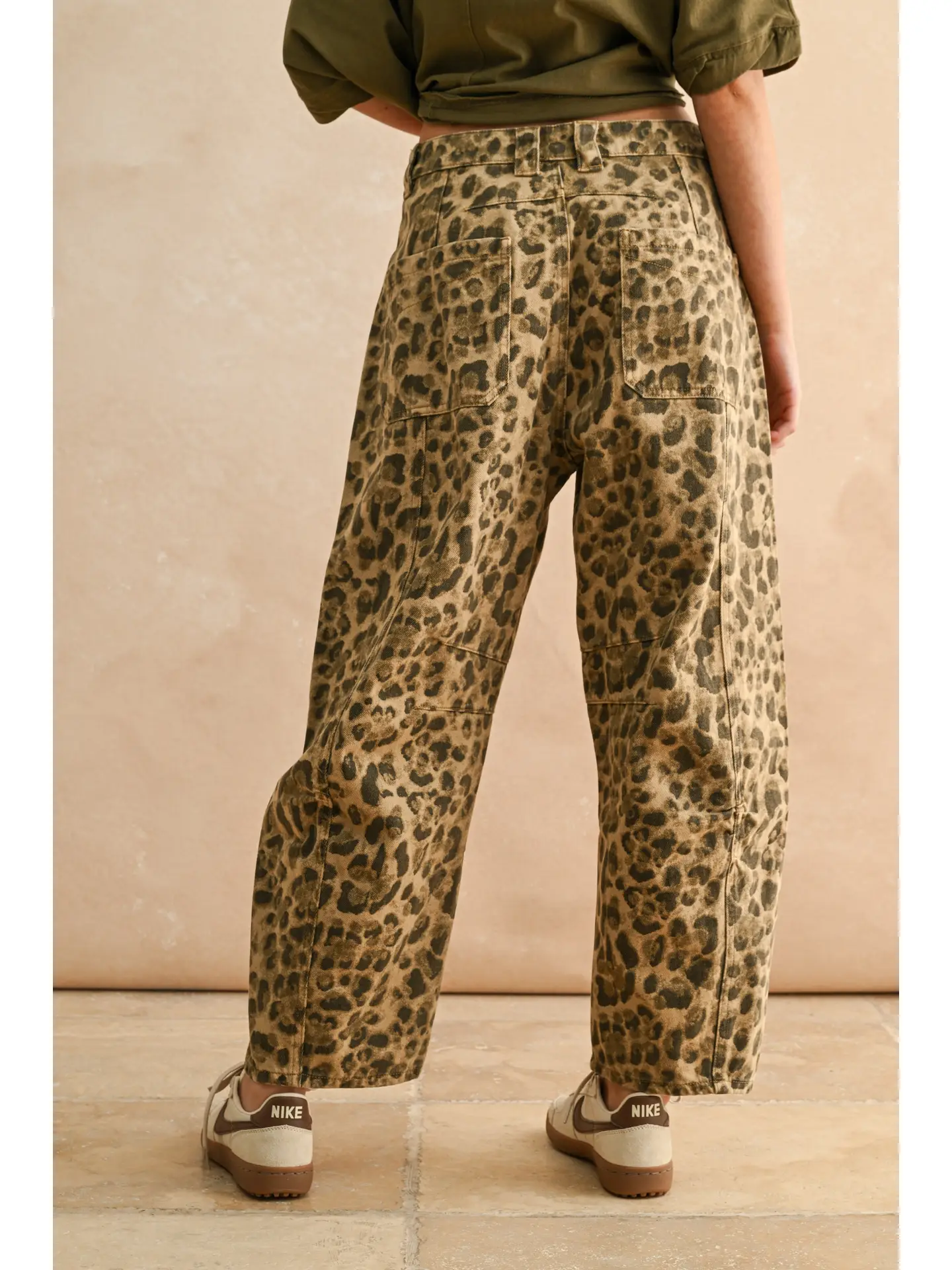 Leopard Printed Barrel Pants