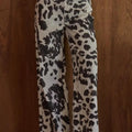 Woven Denim Cotton Animal Print Wide Leg Pants
