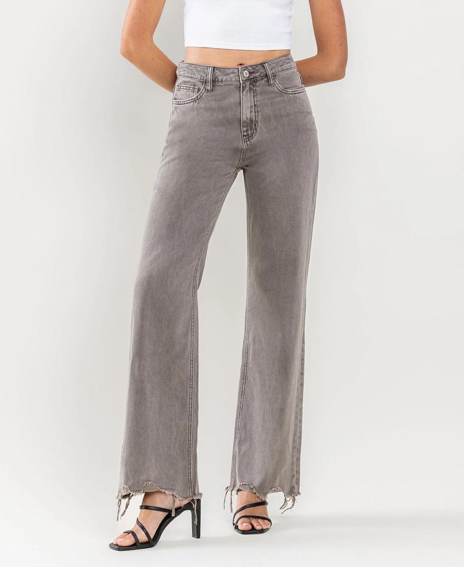 90's Vintage Super High Rise Hem Detail Flare Jeans - Smokey Olive