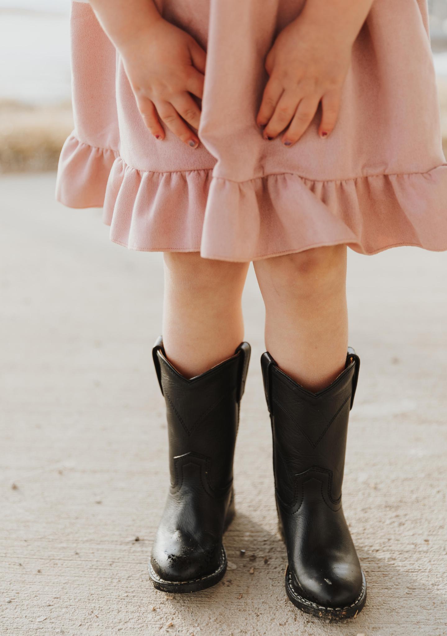 GIRLS PINK SUEDE RUFFLE GIRLS DRESS