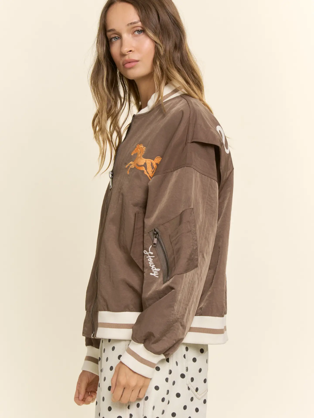 Retro Rodeo Embroidered Bomber Jacket - MOCHA