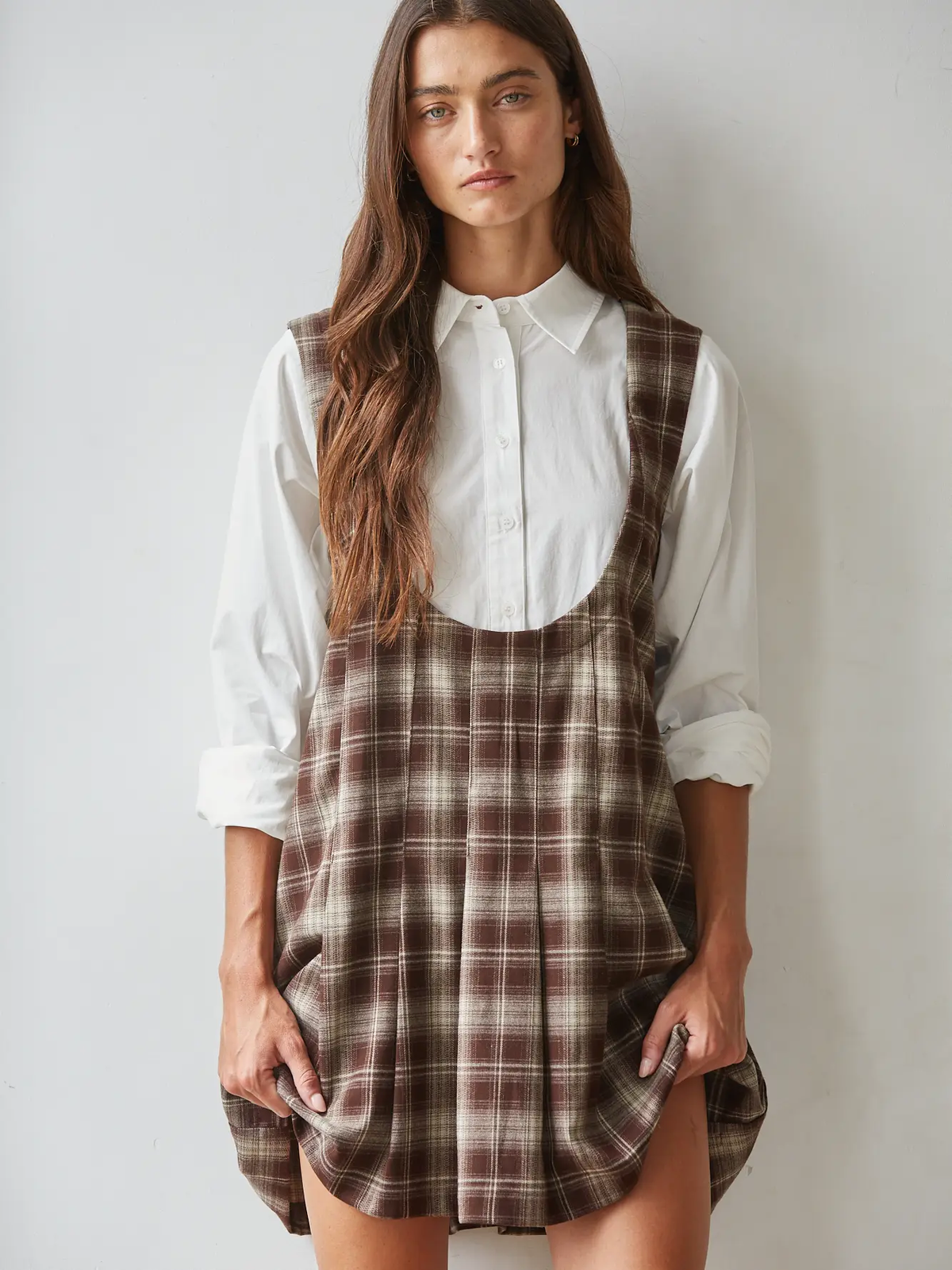 Plaid Scoop Neck Sleeveless Pleated Flare Mini