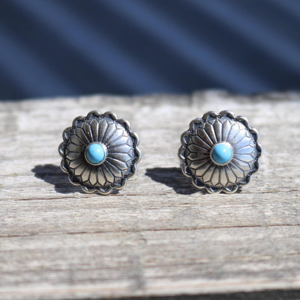CONCHO ROUND TURQUOISE STUD EARRINGS STYLE - 007