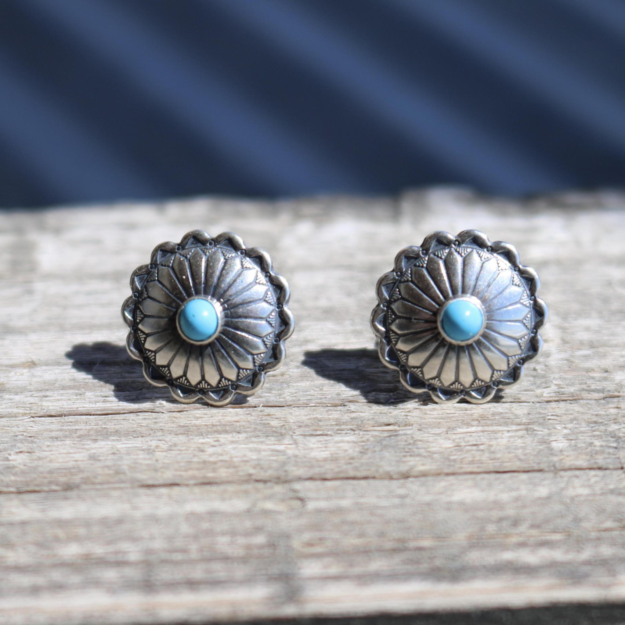 CONCHO ROUND TURQUOISE STUD EARRINGS STYLE - 007
