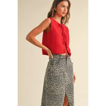 Knitted Tied in Front Cardigan - Red
