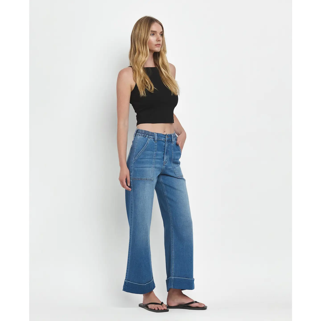 High Rise Double Cuffed Baggy Wide Jeans | Enviably